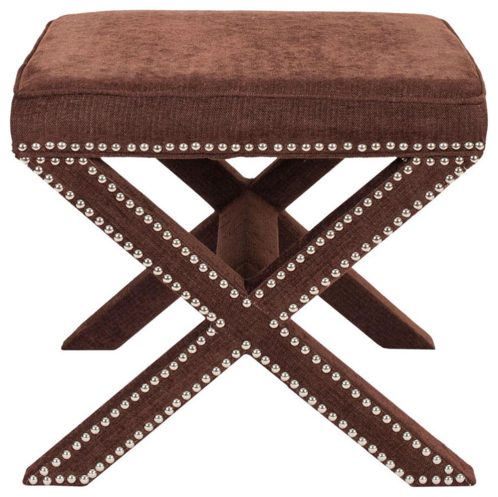 Arnold Ottoman Silver Nail Heads Chinchilla Brown   Modern   Footstools And Ottomans   by Virgil Stanis Design  Houzz