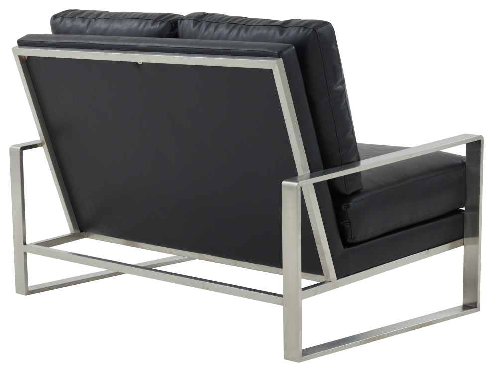 LeisureMod Jefferson Modern Faux Leather Loveseat With Silver Frame   Contemporary   Loveseats   by LeisureMod  Houzz