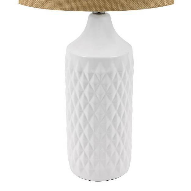 Geometric Ceramic Table Lamp With Linen Shade White Cresswell Lighting