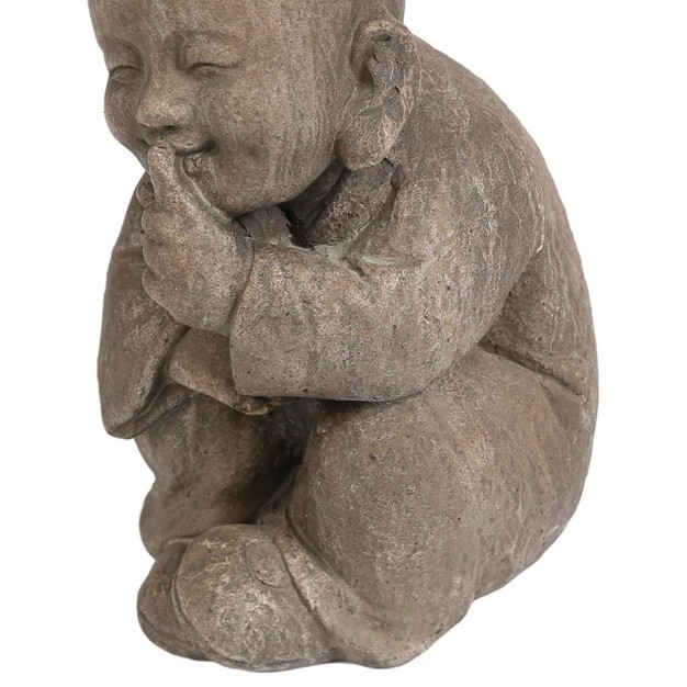 Weathered Brown Mgo Quiet Little Buddha Monk Garden Statue