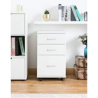 Basicwise Office White File Cabinet 3 Drawer Chest with Rolling Casters QI003678W