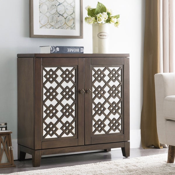 Mirrored Diamond Filigree X Base Adjustable Shelf Entryway Table