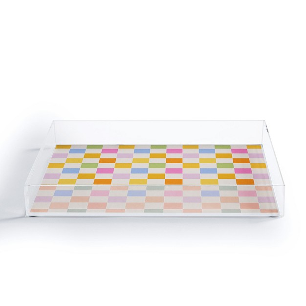 Iveta Abolina Eclectic Checker Check Cream Acrylic Tray Deny Designs