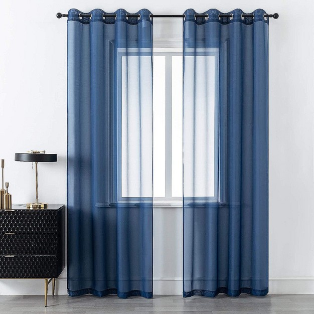 Kate Aurora Basic 2 Piece Navy Blue Lightweight Grommet Top Sheer Voile Window Curtain Panels 84 In Long