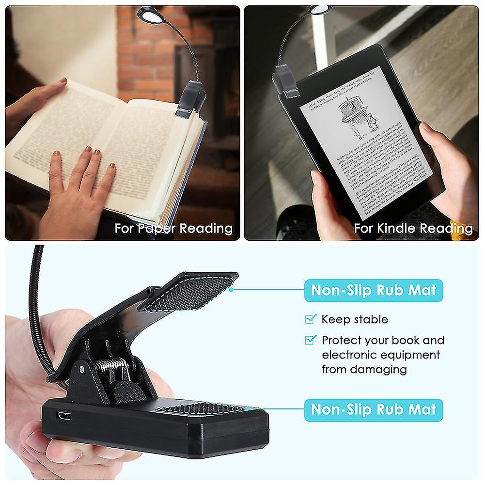 FBA Monopolys Threecolor temperature book clip lamp builtin battery 1000 mAh black type USB charging single head