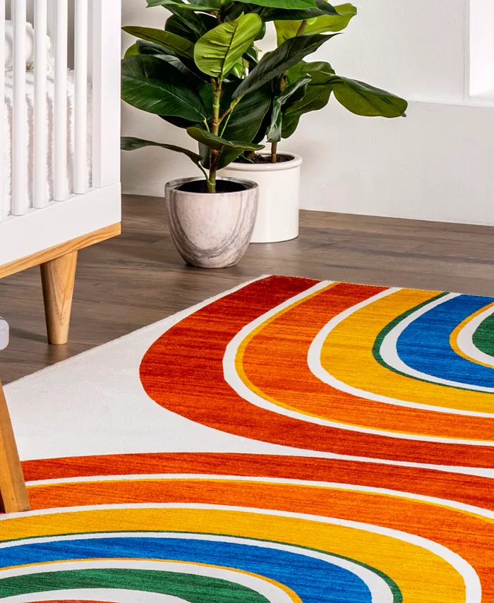 nuLoom Revel Classic Double Rainbow Washable Kids 4 x 6 Area Rug