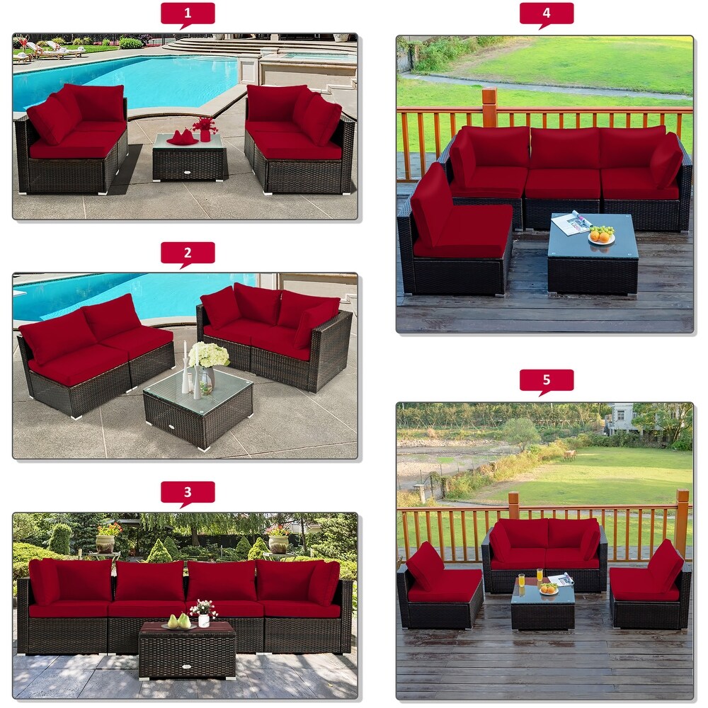 Costway 6PCS Patio Rattan Furniture Set 42'' Fire Pit Table Cover Sofa   See Details