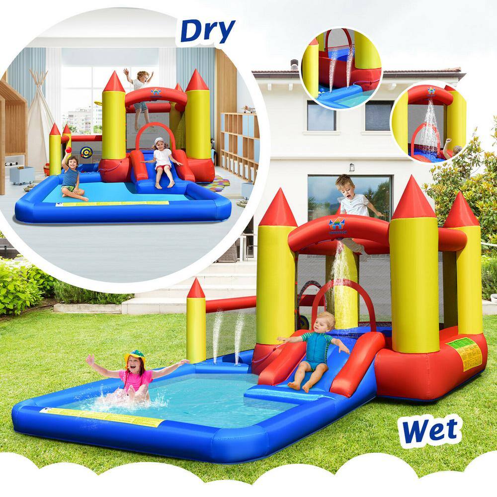 Gymax Inflatable Water Slide Castle Kids Bounce House Indoor and Outdoor without Blower GYM09597