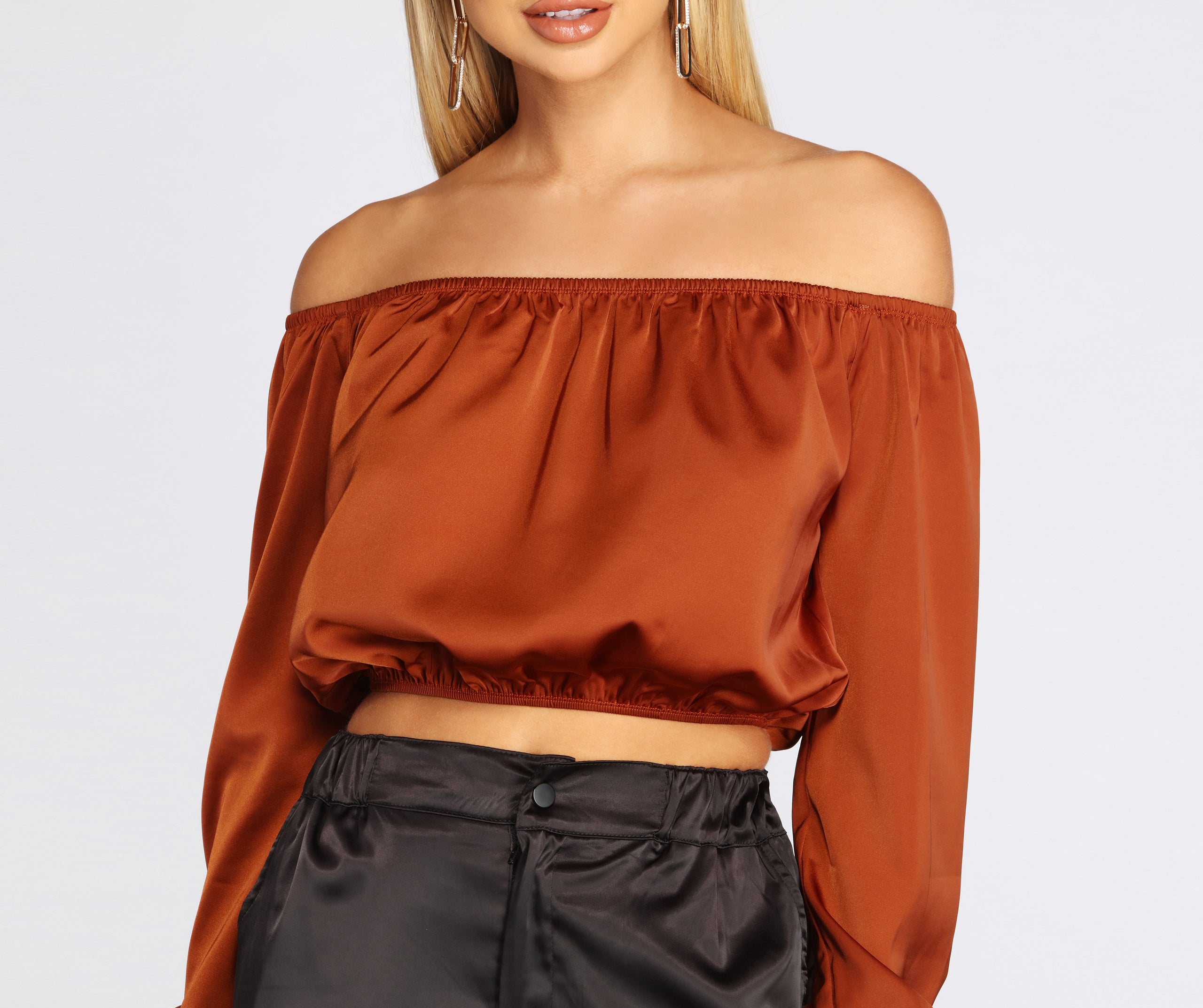 She's A Romantic Satin Off-Shoulder Blouse