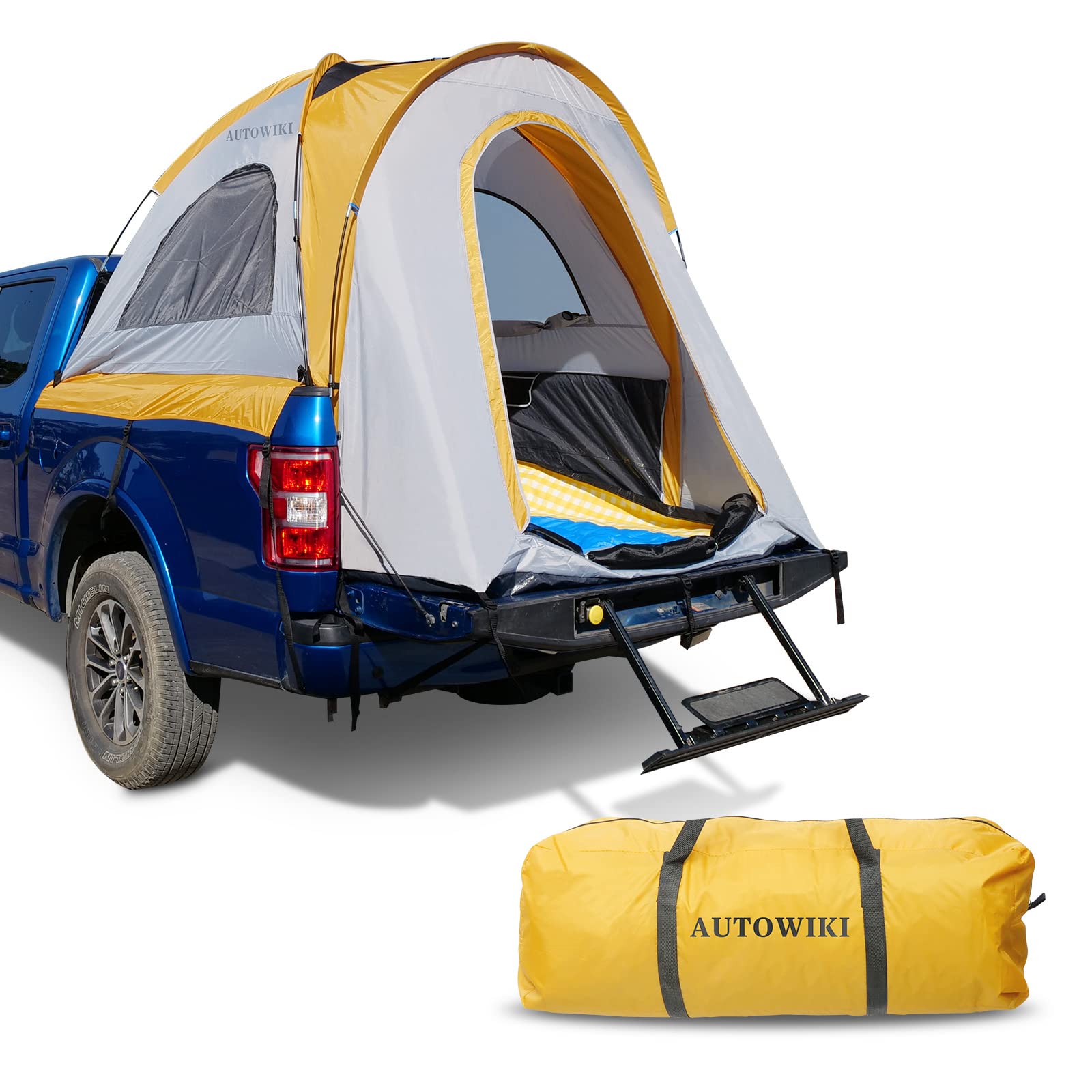 AUTOWIKI Truck Bed Tent Full Size for 5.5-5.8 ft Pickup Truck Bed Tent 2 Person Camping Oxford Cloth PU fit for Ford Chevy Dodge GMC Toyota Tundra Orange and Gray