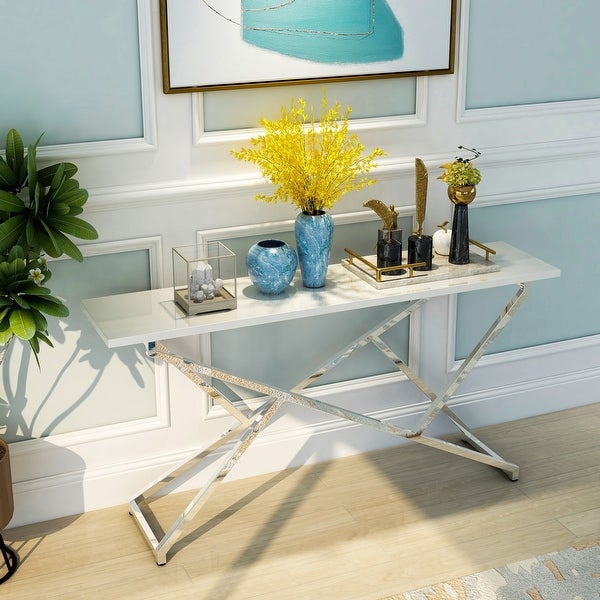 Furniture of America Cano Glam High Gloss White 60-inch Sofa Table