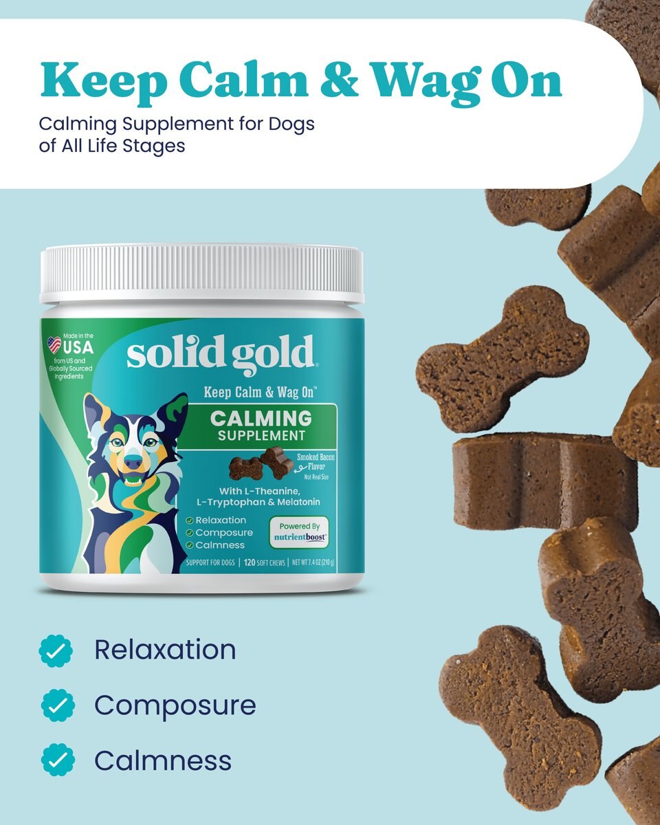 Solid Gold Keep Calm and Wag On Calming Aid Chew Supplement for Dogs， 120 count