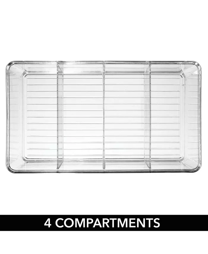 mDesign Plastic 4-Section Divided Kitchen or Pantry Organizer Bin 4 Pack Clear