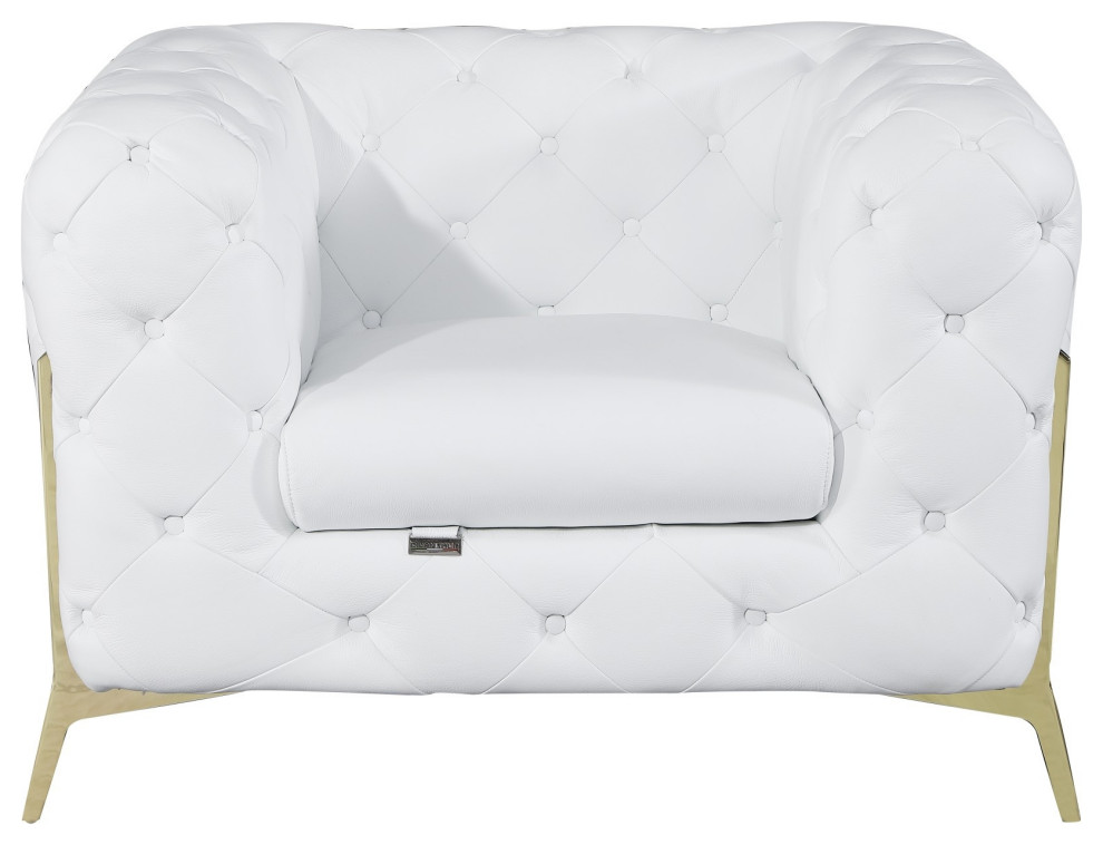 Glam White and Gold Tufted Leather Armchair   Midcentury   Armchairs And Accent Chairs   by UStradeENT LLC  Houzz