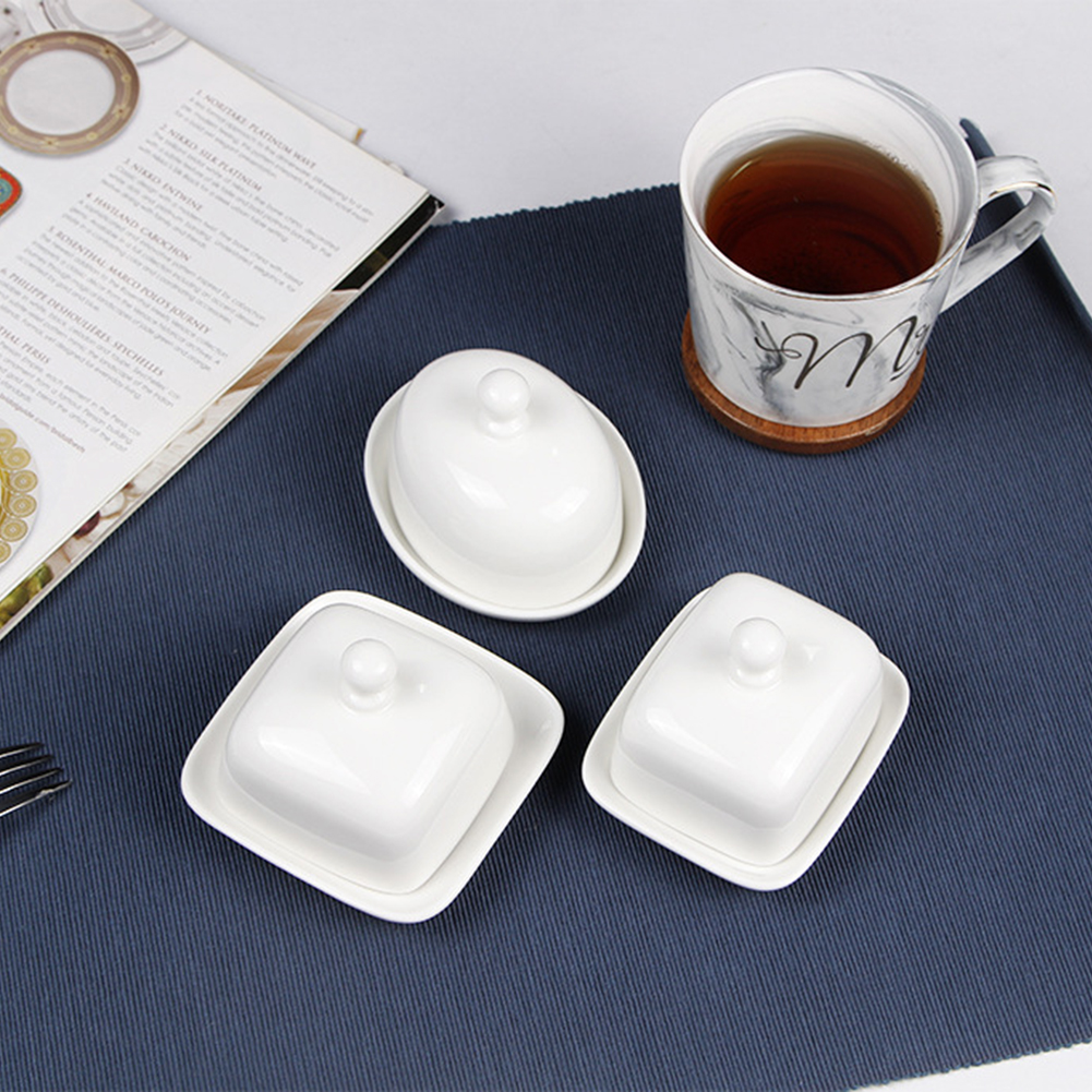 MKLZ Small Butter Dish with Lid， Individual Mini White Ceramic Butter Holder， Square