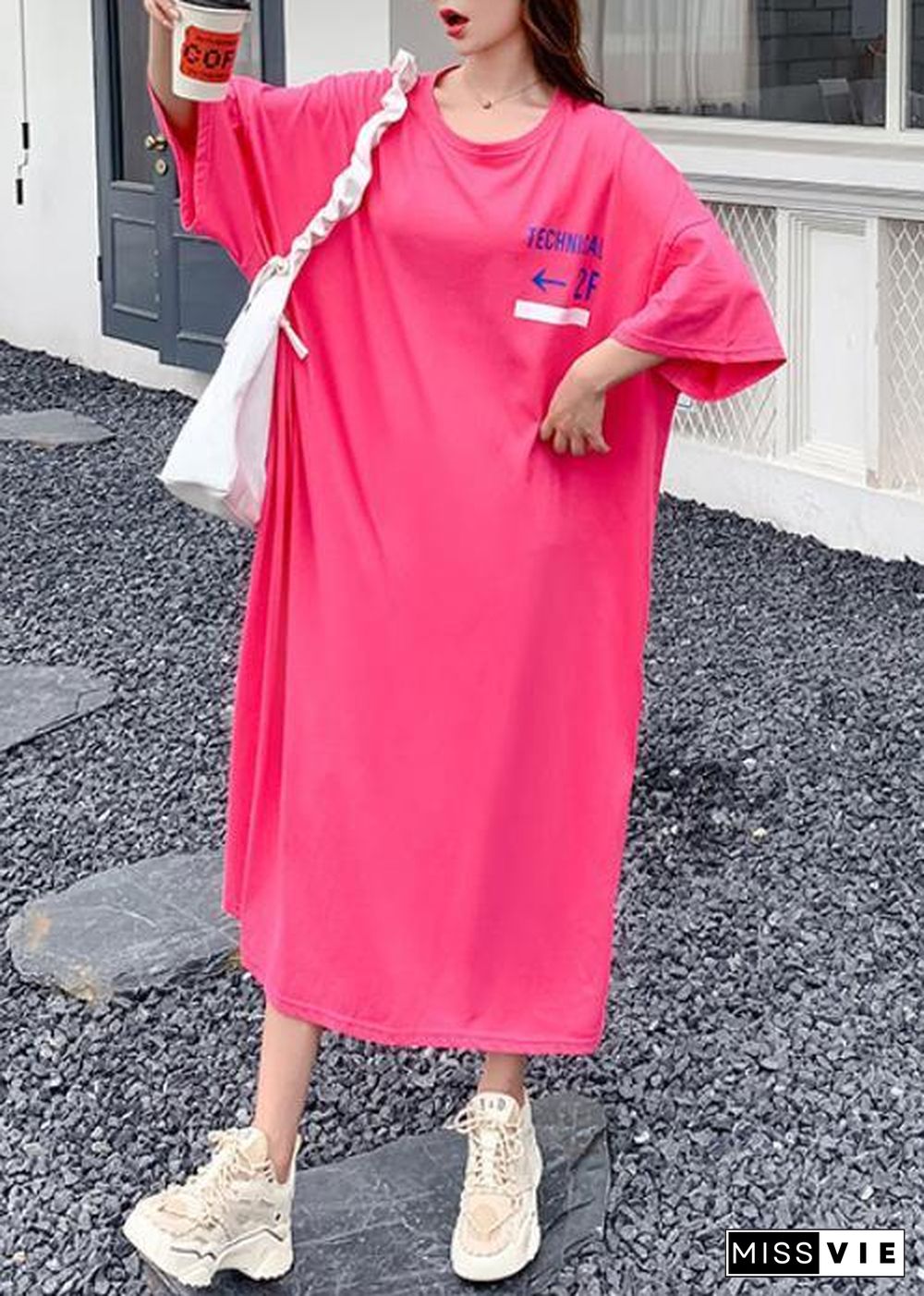 Plus Size Rose Graphic Cotton Long sleeve Summer Long Dresses