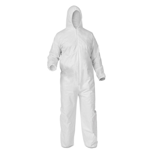 KleenGuard A35 Liquid and Particle Protection Coveralls， Zipper Front， Hooded， Elastic Wrists and Ankles， X-Large， White， 25/Carton (38939)