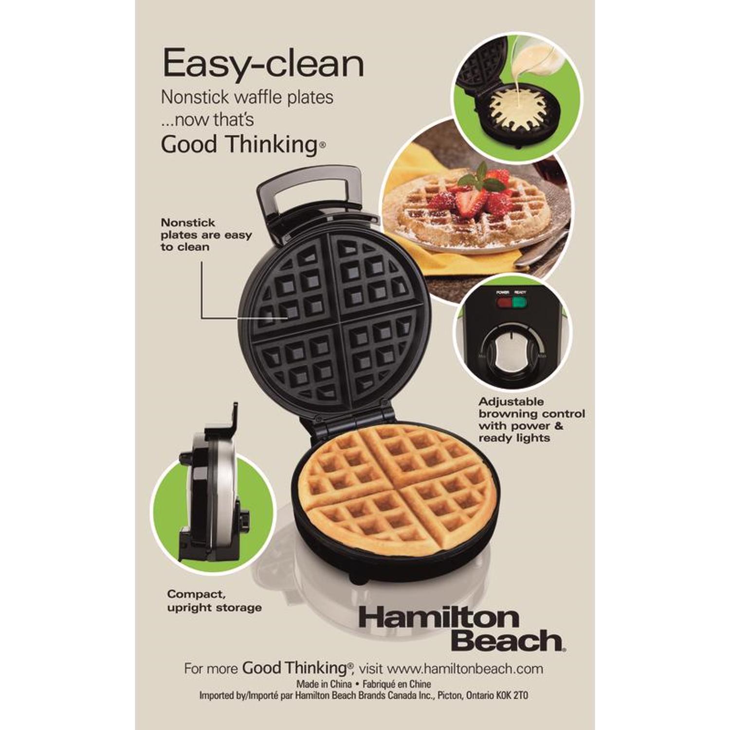 Hamilton Beach 1 waffle Black/Silver Stainless Steel Belgian Waffle Maker