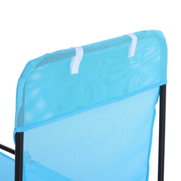 Outsunny Foldable Outdoor Chaise Lounge Chair 6 level Reclining Camping Tanning Chair With Breathable Mesh Fabric And Headrest Blue