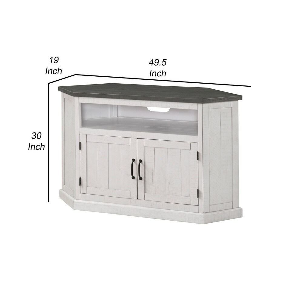 Alexa 50 Inch TV Corner Entertainment Console  Cubby  Cabinet  White  Gray