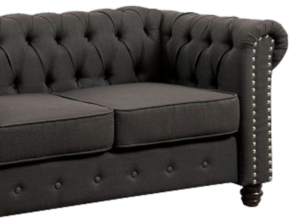 Fabric Upholstered Chesterfield Loveseat With Nailhead Trims Gray  Saltoro   Traditional   Loveseats   by VirVentures  Houzz