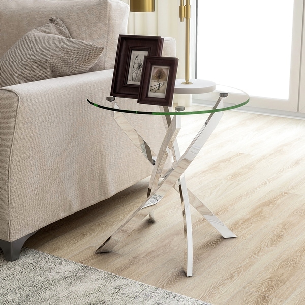 Furniture of America Dess Modern Chrome X-cross Round Side Table