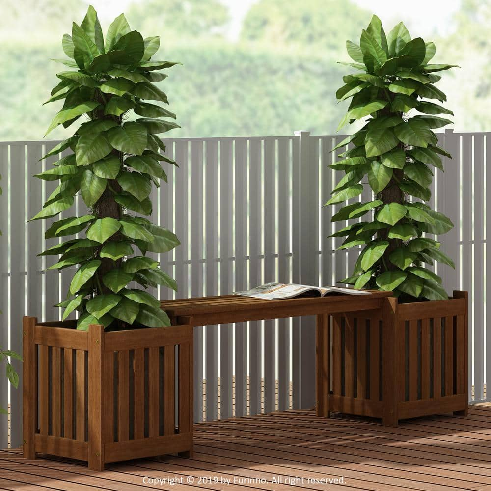 Furinno Tioman Hardwood Outdoor Lifestyle Planter Box with Seater FG19455