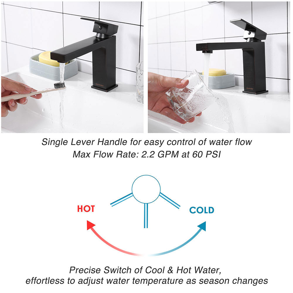 Aquaterior Bathroom Sink Faucet Square 1-Handle Cold & Hot