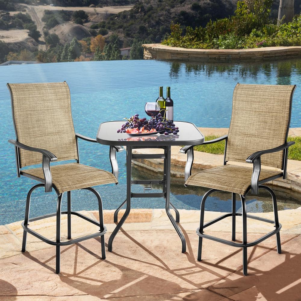 Sizzim Swivel Metal Outdoor Bar Stools Set Bar Height Patio Bistro Set Textilene Fabric (2-Piece) G23001-B