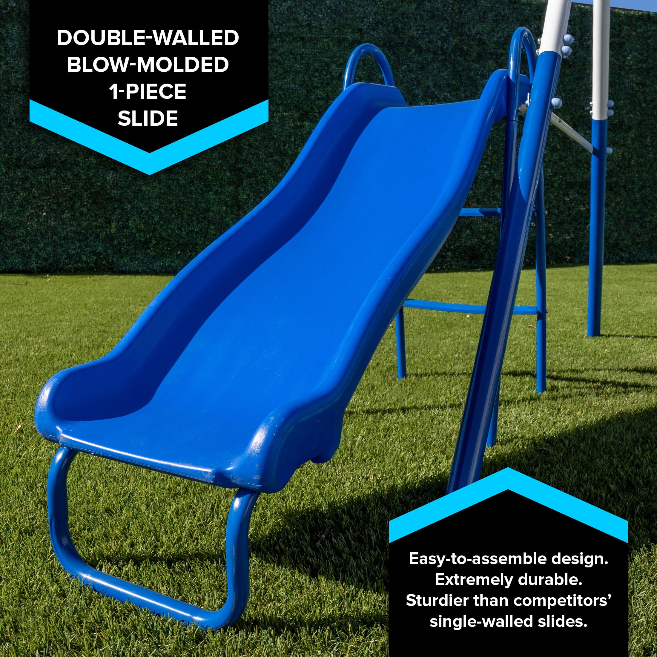 Sportspower Albany Metal Swing Set with 2 Person Glider Swing， 5ft Slide and 2 Adjustable Sling Swing Seats