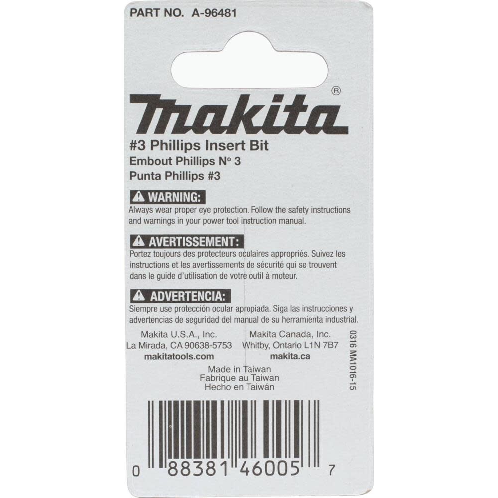 Makita Impact X #3 Phillips 1 Insert Bit 2/pk A-96481 from Makita