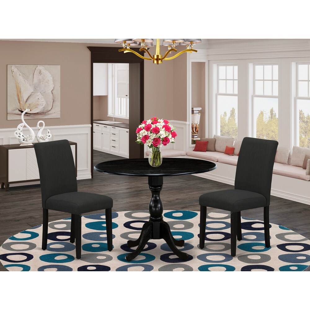 East West Furniture 3 Piece Dinette Set  a Round Dining Table and 2 Parson Dining Chairs  (Finish   Upholstered Options)