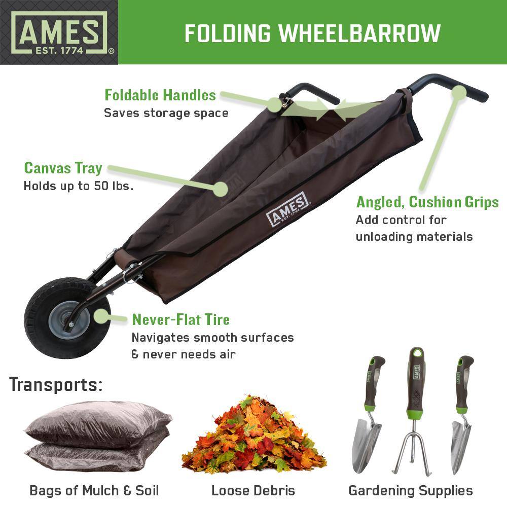 Ames 5 cu. ft. Foldable Garden Cart Wheelbarrow 20226700