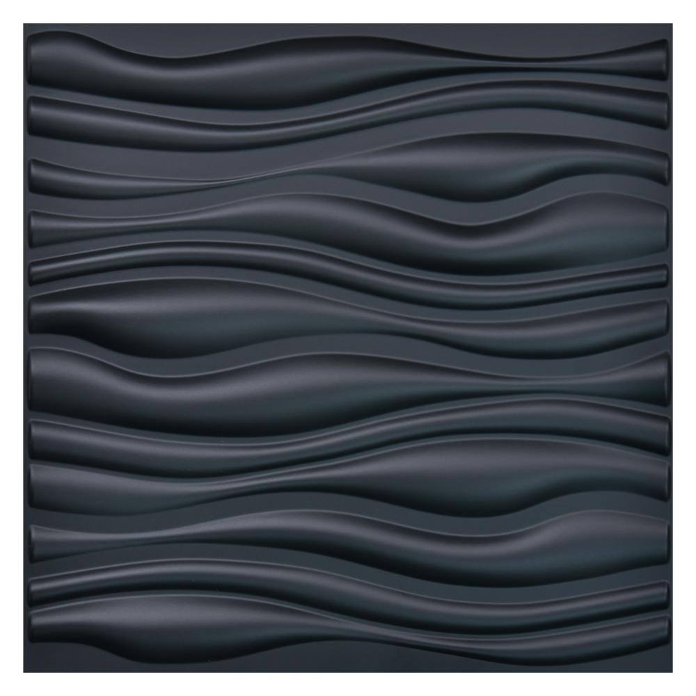 Art3dwallpanels Wave PVC Decorative Black Wall Panel for Living Room 19.7 in. x 19.7 in. x 1 in. (12-Pack) T10d037BK