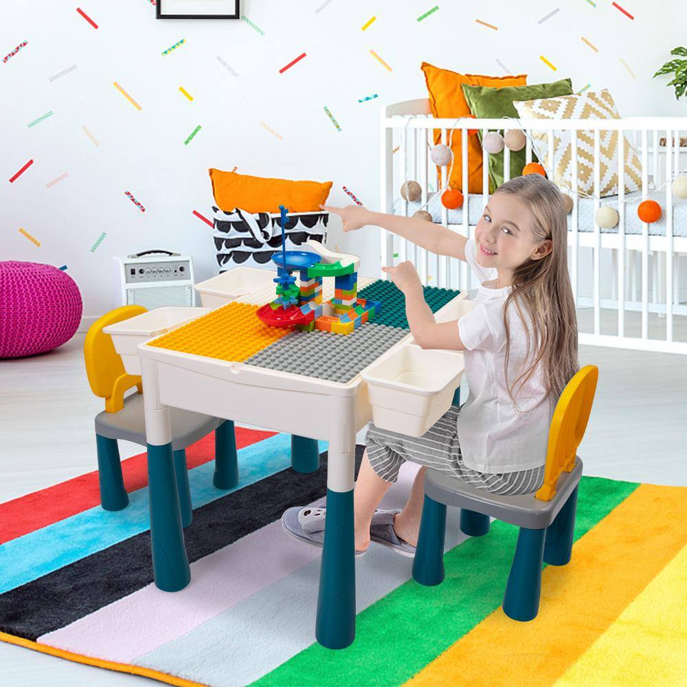 Nyeekoy 3-in-1 Kids Block Table and Chair Set with 101 Pieces Blocks TH17N0706