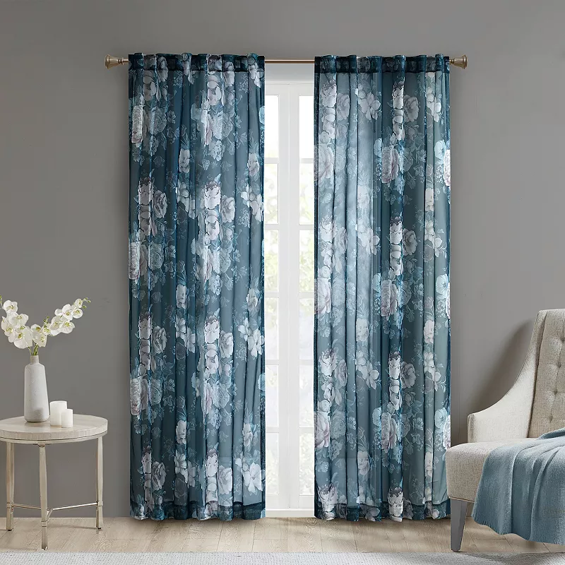 Madison Park Abelia Printed Floral Rod Pocket and Back Tab Voile Sheer 1 Window Curtain Panel