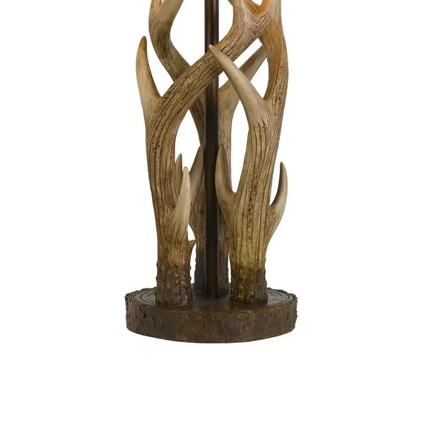 150 Watt Leatherette Shade Table Lamp with Antler Polyresin Base， Brown