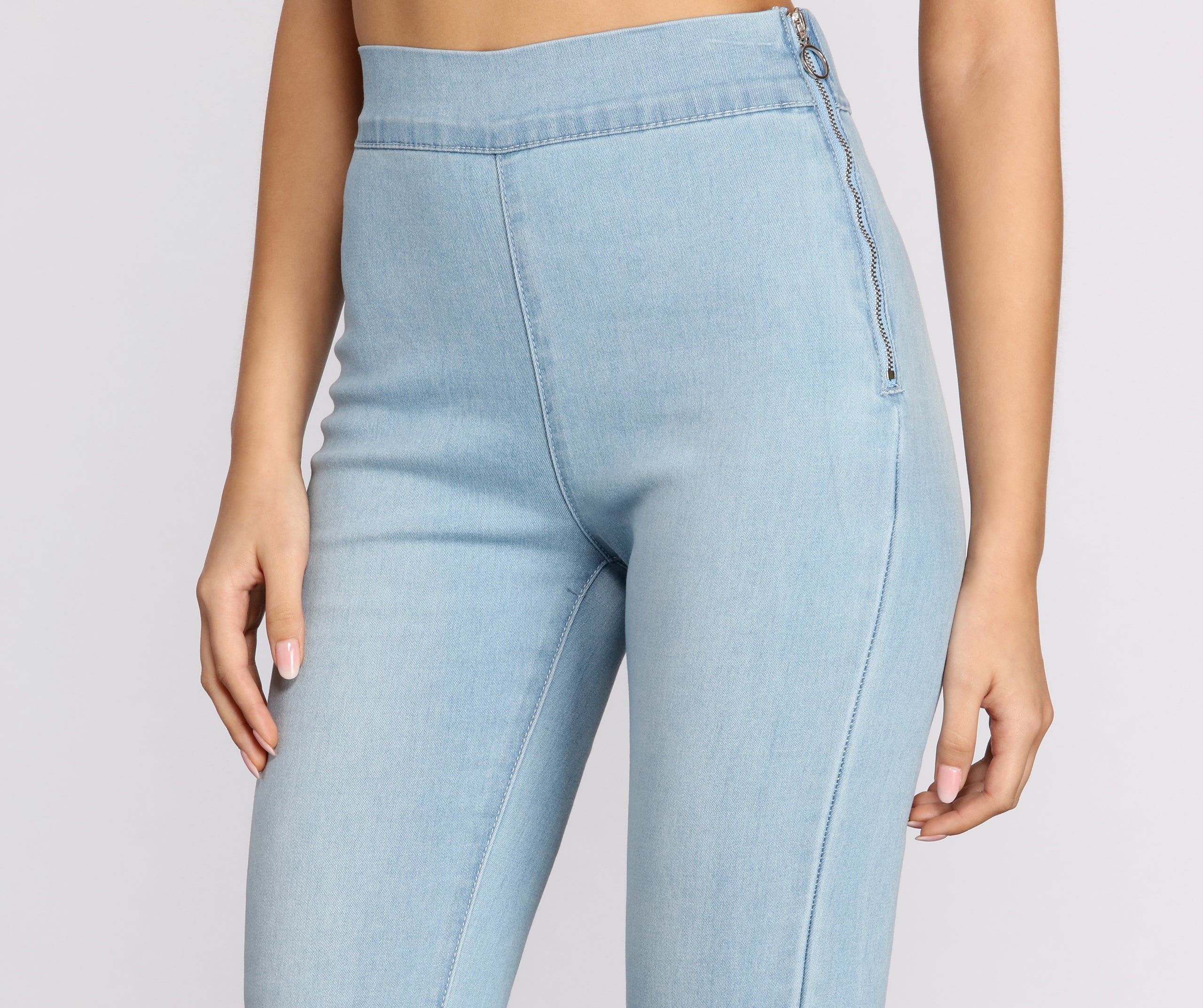 High Rise Denim Flare Pants