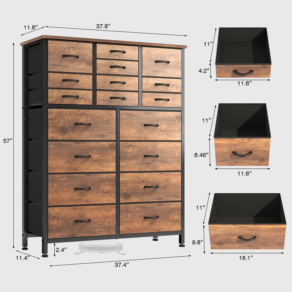 18 Drawer Dresser  Tall Dressers for Bedroom  Large Capacity Fabric Dresser   Chest of Drawers