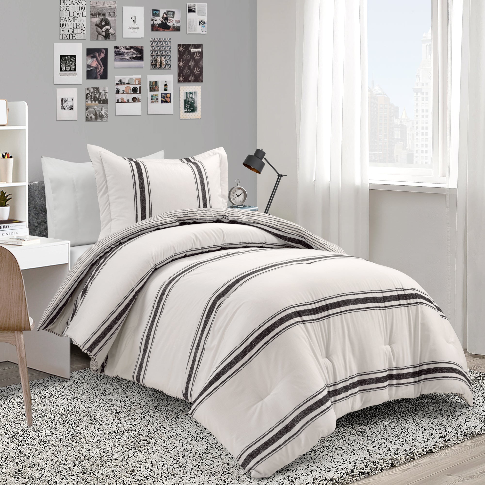 Farmhouse Stripe Cotton Reversible Comforter Set