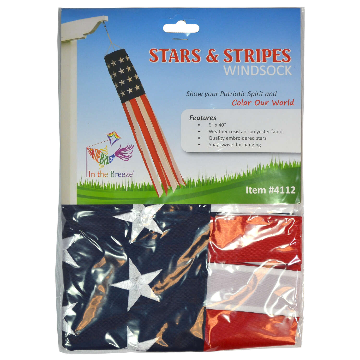 In The Breeze Stars and Stripes Windsock 40 in. H X 6 in. W