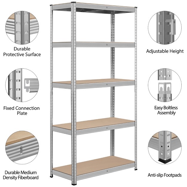 Yaheetech 71in 5 tier Metal Storage Rack 5 Adjustable Shelves Boltless Shelving