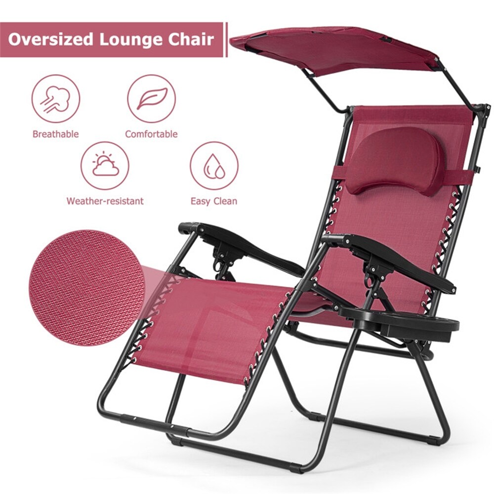 Single Folding Shade Canopy Cup Holder Recliner Lounge Chair