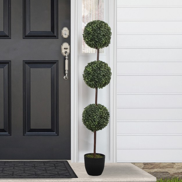 Northlight 4' Artificial Two-tone Boxwood Triple Ball Topiary Tree With Round Pot， Unlit