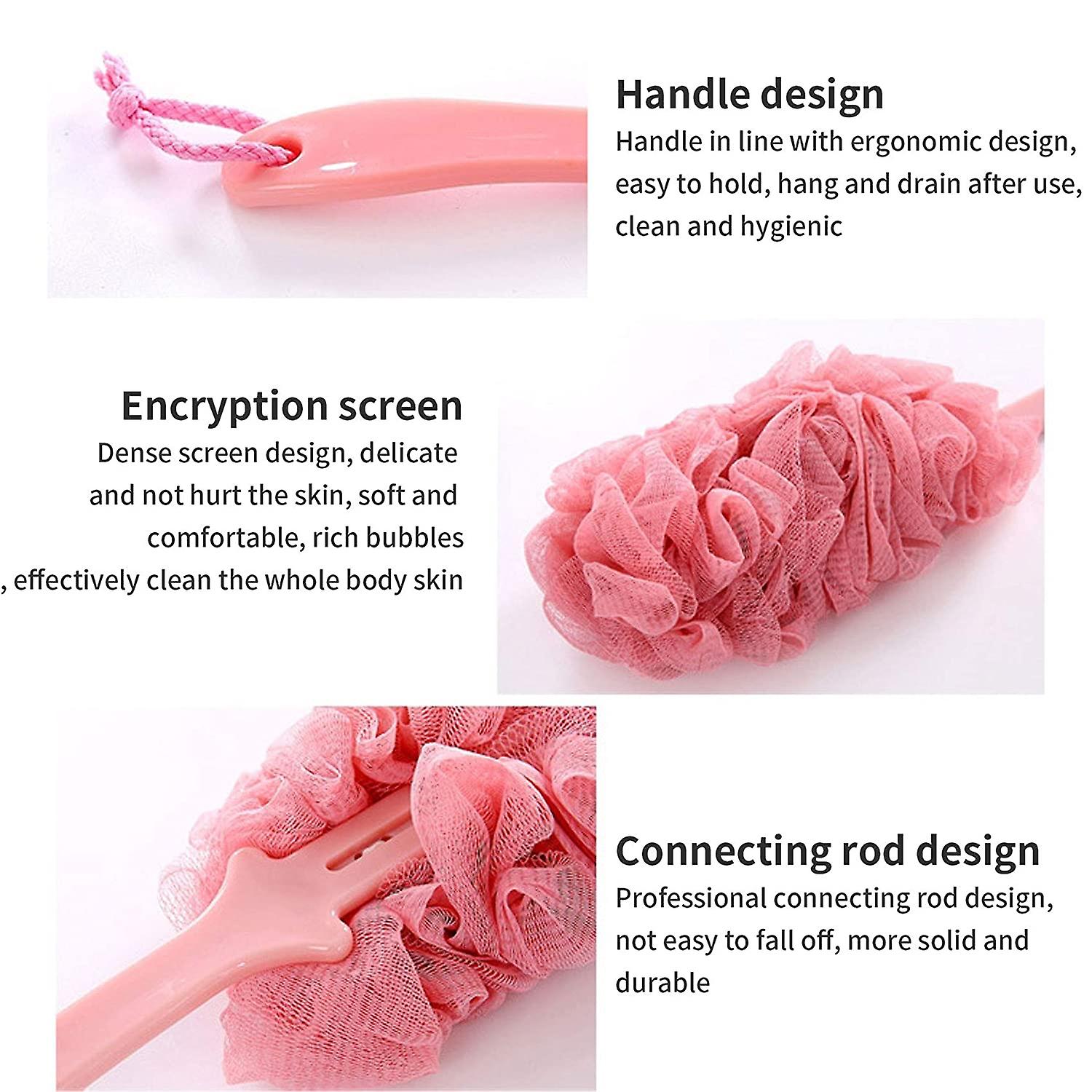 3 Pack Back Scrubber Long Handled Bath Brush Soft Mesh Sponge Exfoliating Body Scrub Back Cleaner Loofah Bathroom Shower Accessories For Women And Men