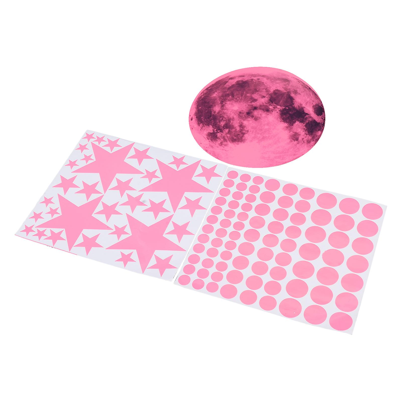 Glow in The Dark Wall Stickers Luminous Moon Star Dot Wall Stickers Wall Decals Decor for Bedroom Living Room Pink