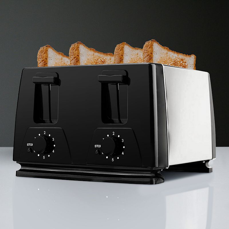 Brentwood 1300W 4 Slice Toaster in Black and Silver