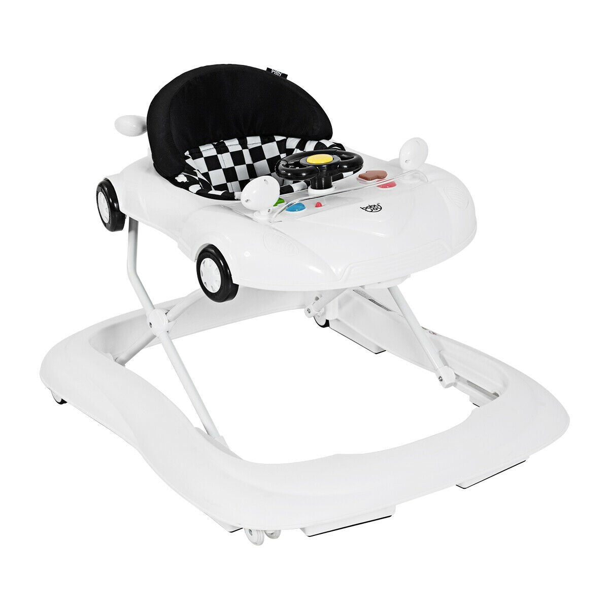 BABY JOY Baby Walker, Activity Walker with Adjustable Height & Lights (White)