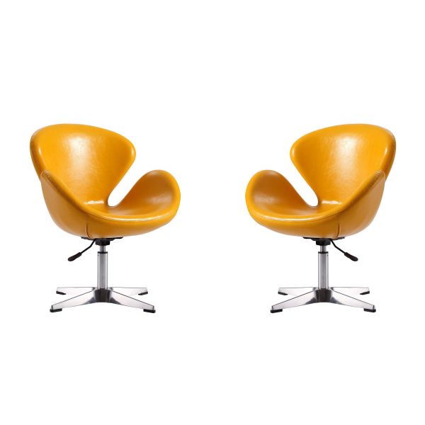 Raspberry Faux Leather Adjustable Swivel Chair in Yellow and Polished Chrome (Set of 2)