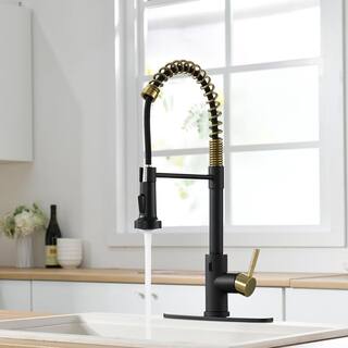 Boyel Living Single Handle Touchless Pull Down Sprayer Kitchen Faucet with Deckplate Included in Black  Brushed Gold BL-IS1306-33BG